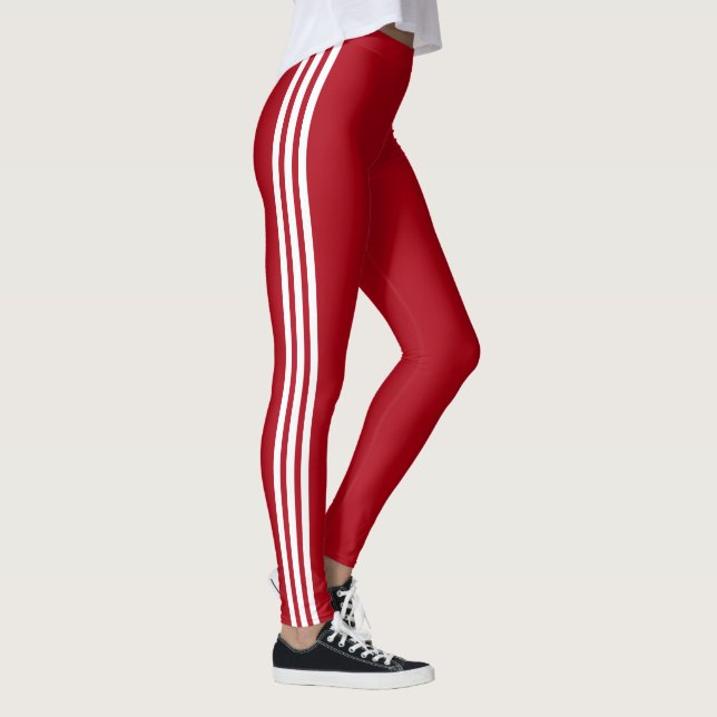 Rayures latérales blanches Leggings rouges Choisis (Droite)