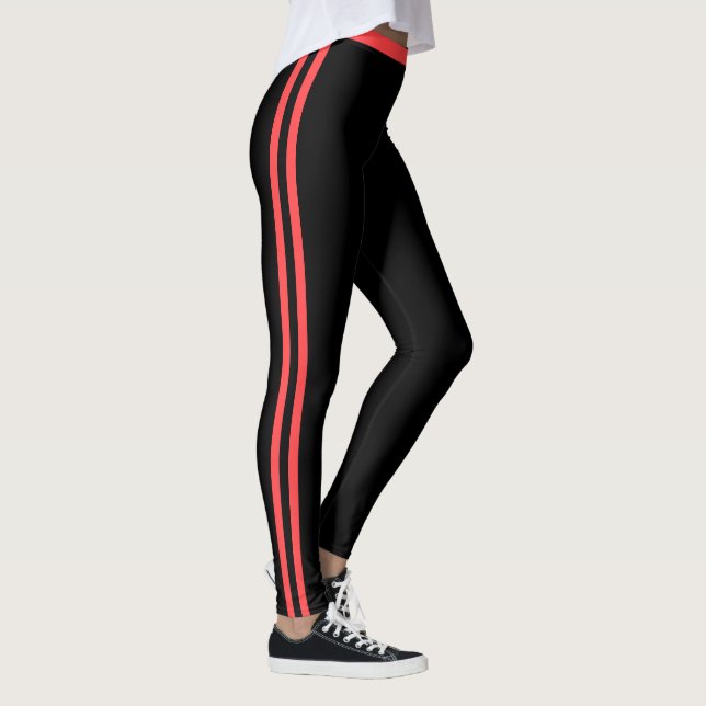 Rayures latérales rouges Leggings noires avec vos  (Droite)
