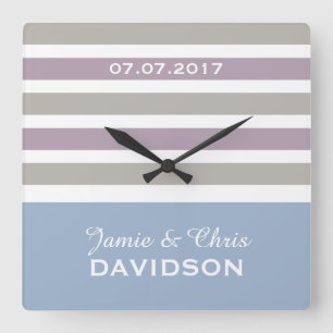 Rayures Motif personnalisé mariage horloge murale