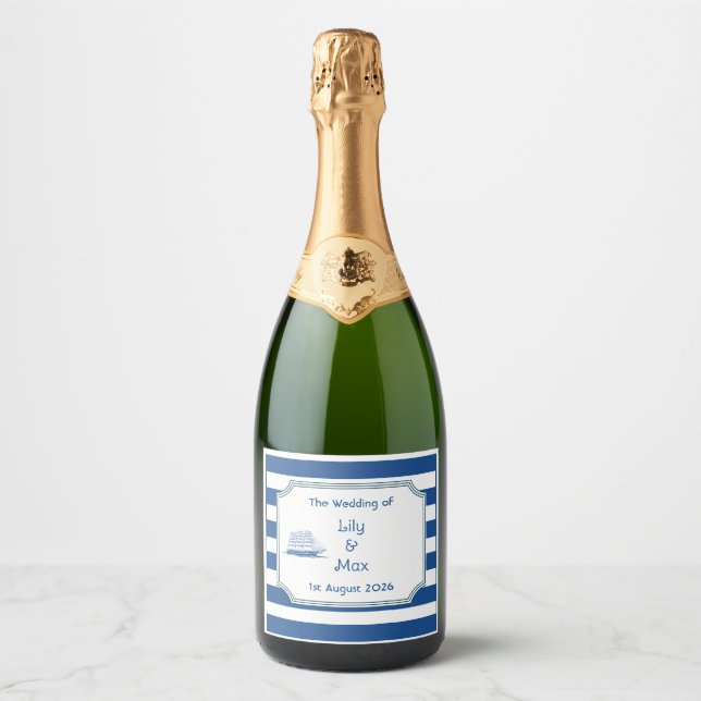 Rayures nautiques - étiquette de vin pétillant (Devant)