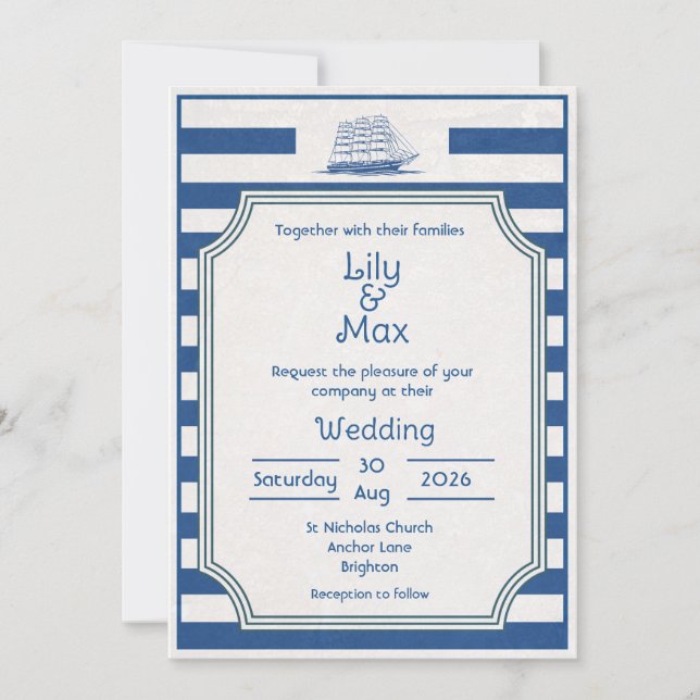 Rayures Nautiques - Invitation de mariage (Devant)