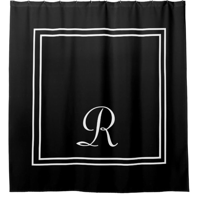Rayures noir et blanc Monogramme Douche rideau (Devant)