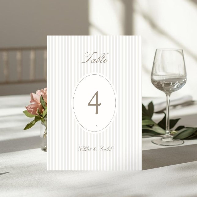 Rayures | Numéro de table de mariage ovale chic en (Créateur téléchargé)