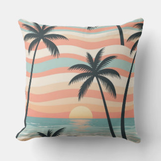 Rayures Océaniques & Palmiers – Coussin de détente