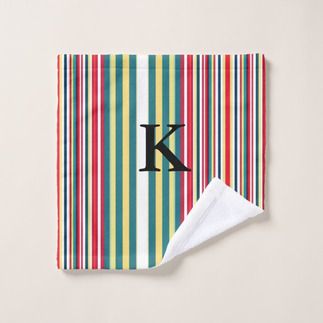Rayures rétro colorées ajoutent une lettre initial (Gant de toilette)