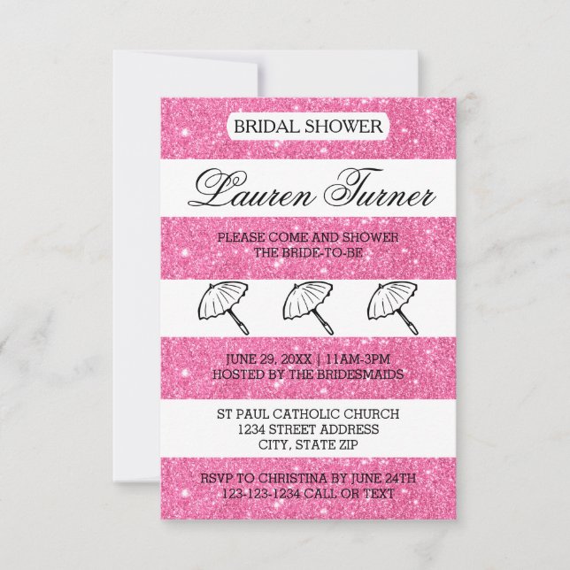 Rayures rose et blanc - Invitation de douche de ma (Devant)