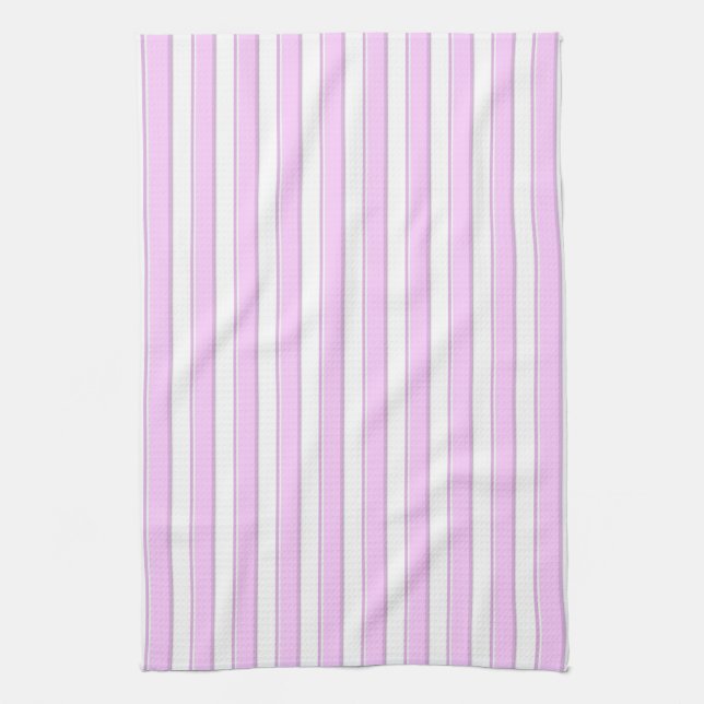 Rayures roses sur serviette de cuisine blanche (Vertical)