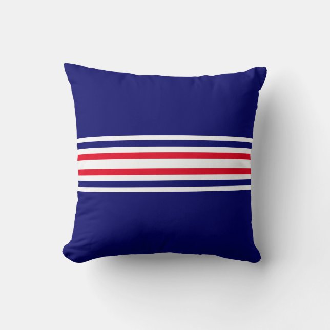 Rayures rouges sur coussin décoratif bleu marine e (Recto)