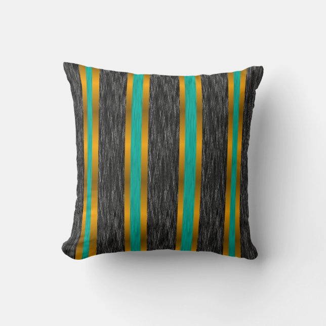 Rayures turquoises d'or sur le coussin noir de (Recto)