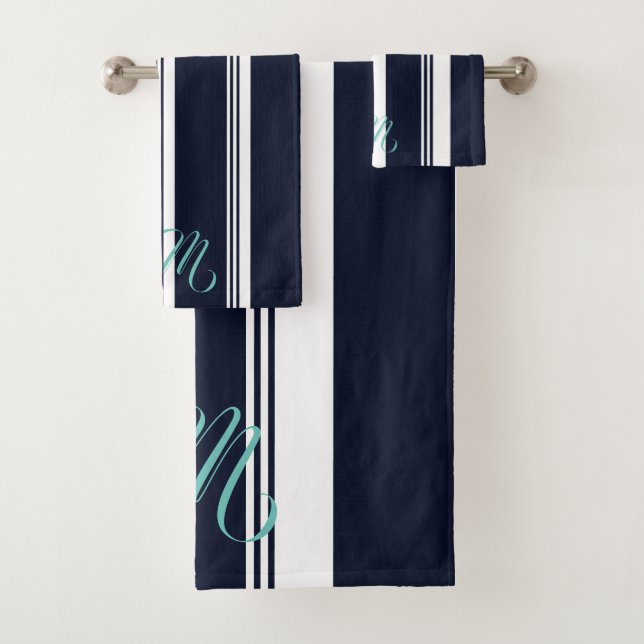 Rayures verticales navy personnalisées en cursive  (En situation)
