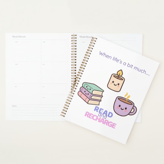 Read And Recharge Planner Kawaii Book Lover Gift  (Devant avec enveloppe)