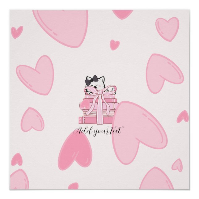 Read • Love • Display – Cat & Book Glossy Poster (Devant)