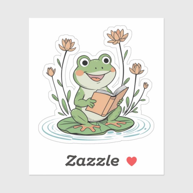 Reading Frog Sticker | Cute LilyPad Bookish Design (Feuille)