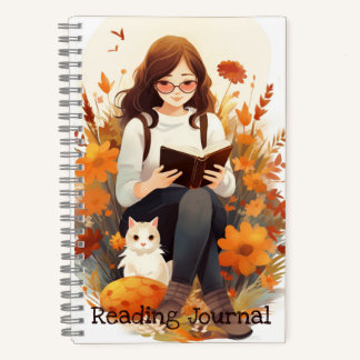 Reading journal Cute girl avec livre et chat Autom