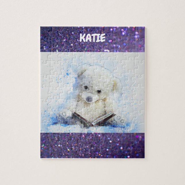 "READING TEDDY" PUZZLE AVEC NOM PERSONNALISÉ. (Vertical)