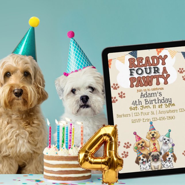 Ready FOUR a Pawty, Dog 4th Birthday Invitation (Créateur téléchargé)