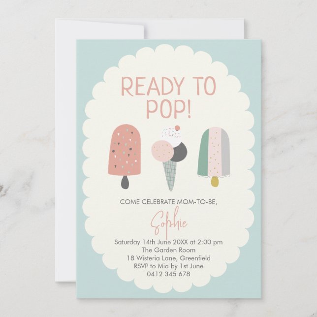 Ready to Pop Popsicle Baby Shower Invitation Mint (Devant)