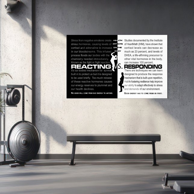 Réagir contre répondre - Empower Graphics Poster (Illustrated comparison of stress effects on the body when reacting versus responding.)