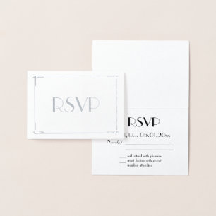 Real Argent Foil Art Déco Mariage Cartes RSVP 3.5x