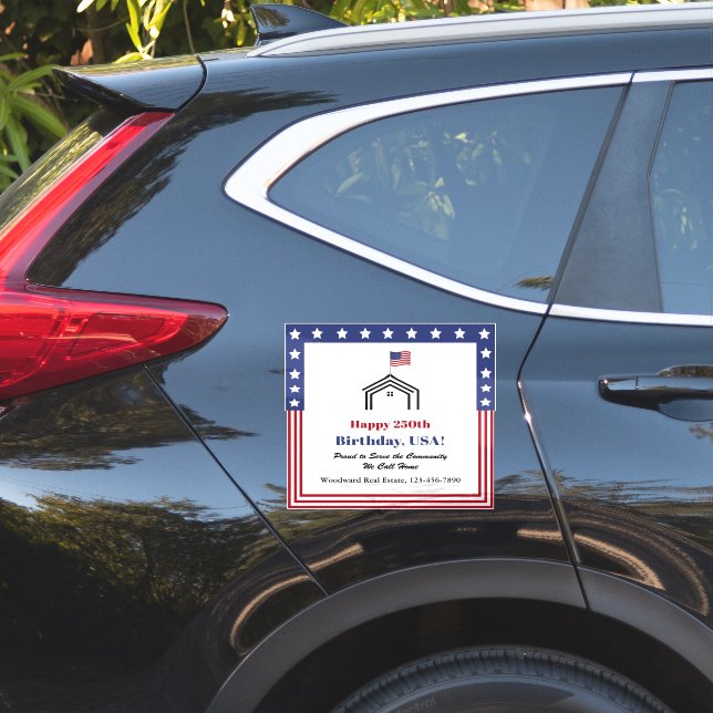Real Estate Custom Car Sticker 250th Birthday USA (Coté voiture)