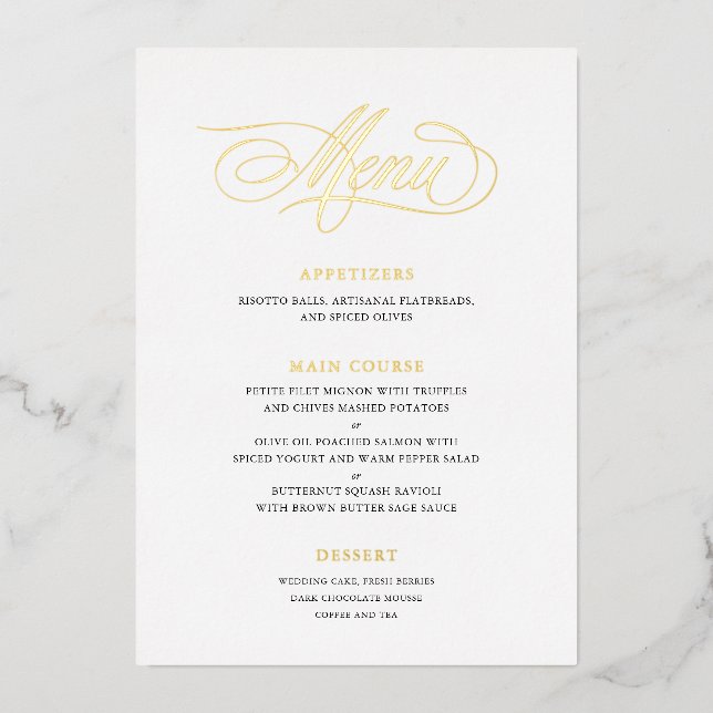 Real Foil Mariage Menu Classic Script Calligraphie (Devant)