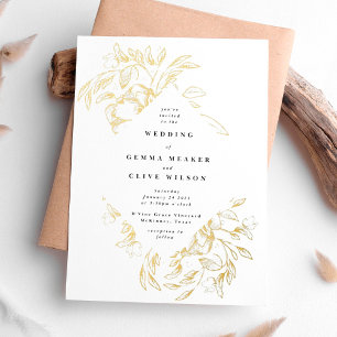 Real Gold Elegant Botanical Wedding Invitation