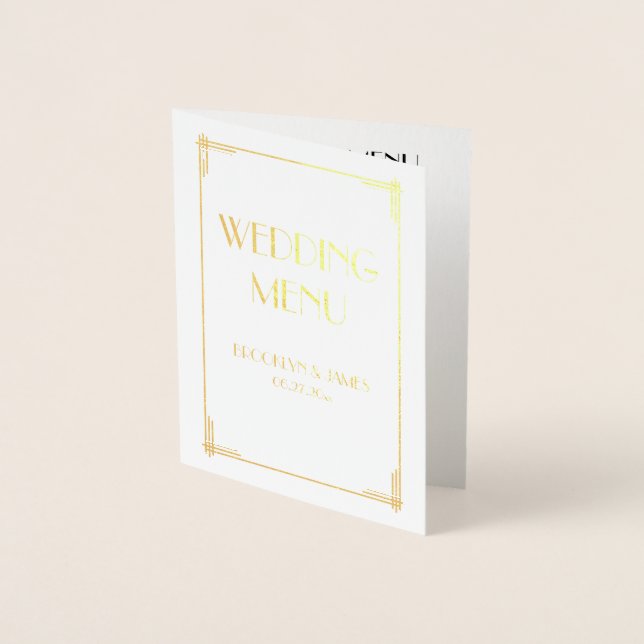Real Gold Foil Art Déco Menu Mariage (Devant)