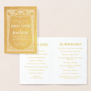 Real Gold Foil Art Déco Programme de mariage