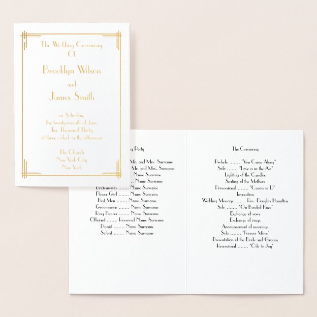 Real Gold Foil Art Déco Programmes de mariage (Affichage)