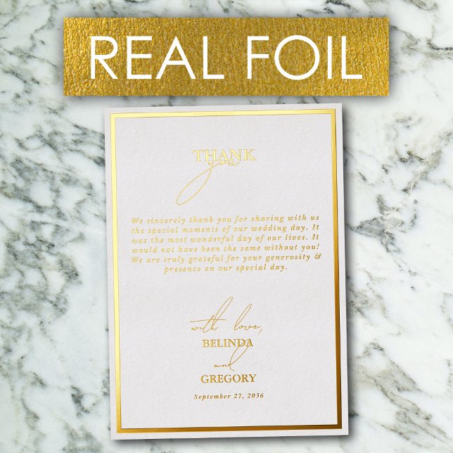 Real Gold Foil White & Gold Mariage Carte de remer (Real Gold Foil White & Gold Wedding Thank You Card)