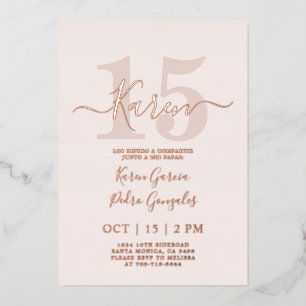 Real Rose Gold feuille Quinceañera Invitation