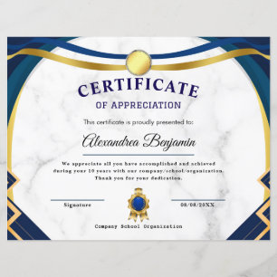 Réalisation Apprécier Gold Blue Certificat