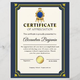 Réalisation Apprécier Gold Blue Certificat