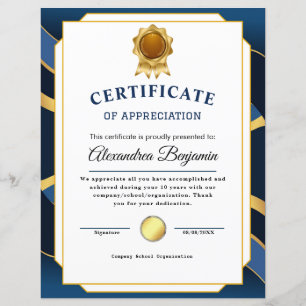 Réalisation Apprécier Gold Blue Certificat