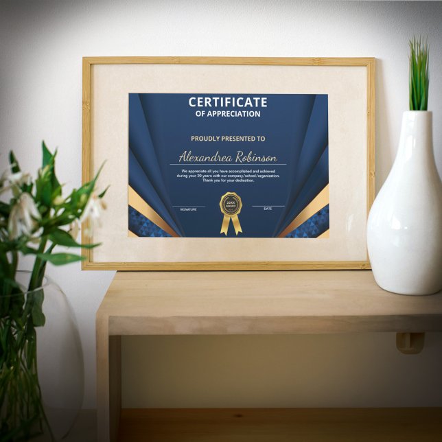 Réalisation de l'appréciation Gold Blue certificat (Appreciation Achievement Gold Blue Certificate is great for those who work hard to get it. )