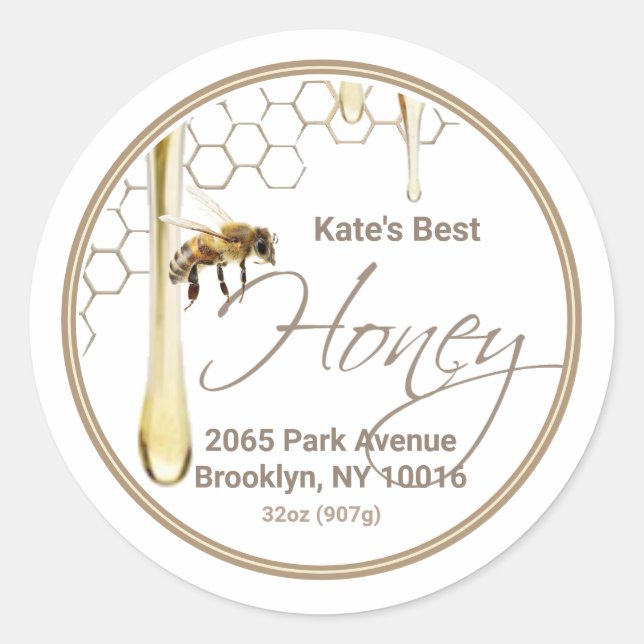 Réaliste Bee Honeycomb Miel étiquette goutte blanc (Devant)