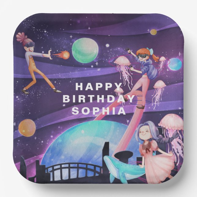 Réalité Virtuelle | Assiettes en papier pour anniv (Recto)