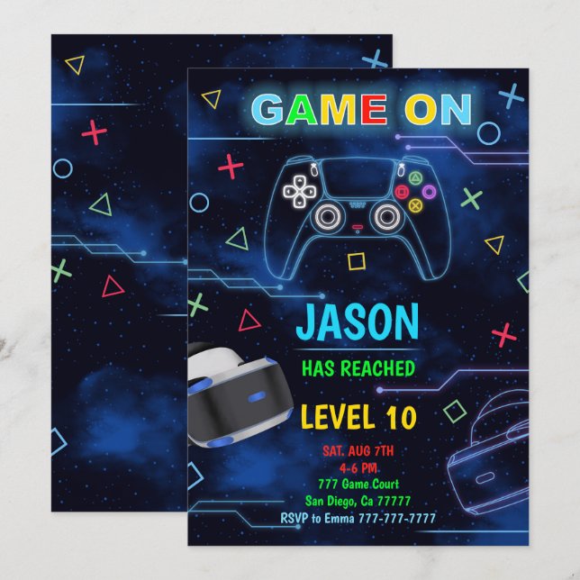 Réalité virtuelle Jeux d'anniversaire Invitations (Devant / Derrière)