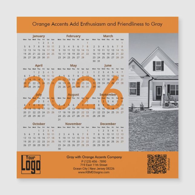 Realtor Gray Orange 2026 Calendar Magnet (Devant)