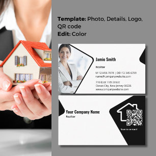 Realtor noir et blanc moderne QR Code Carte de vis
