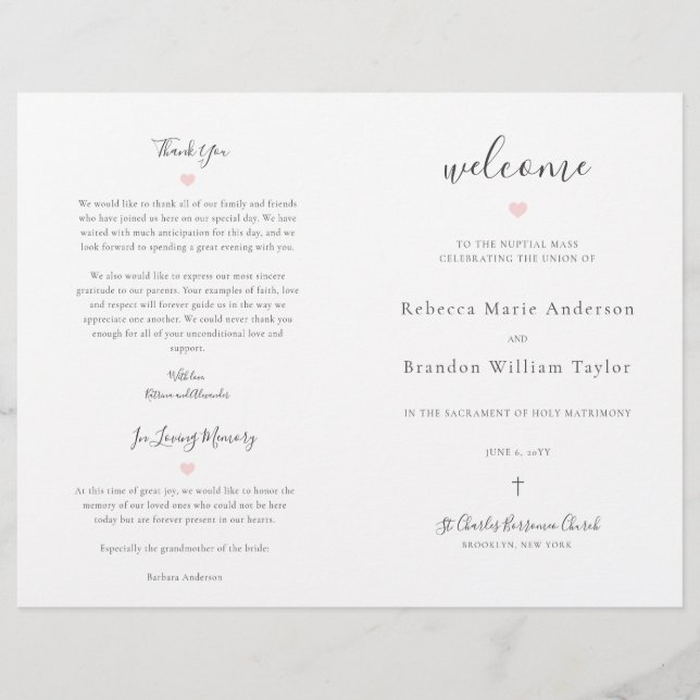 Rebecca Programme de Cérémonie de Messe des Mariag (Devant)