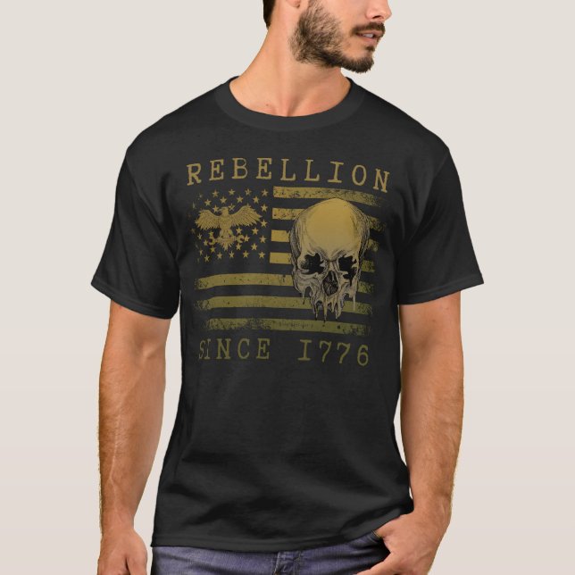 Rebellion 1776 American Flag Skull Design T-Shirt (Devant)