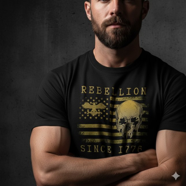 Rebellion 1776 American Flag Skull Design T-Shirt (Créateur téléchargé)