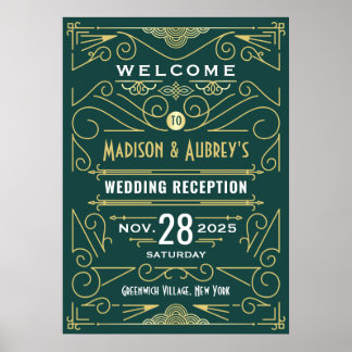 Réception de mariage Art Déco Affiche de bienvenue