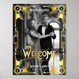 Réception de mariage Art déco Bienvenue Photo or