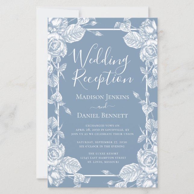 Réception de mariage floral bleu poussiéreux de bu (Devant)