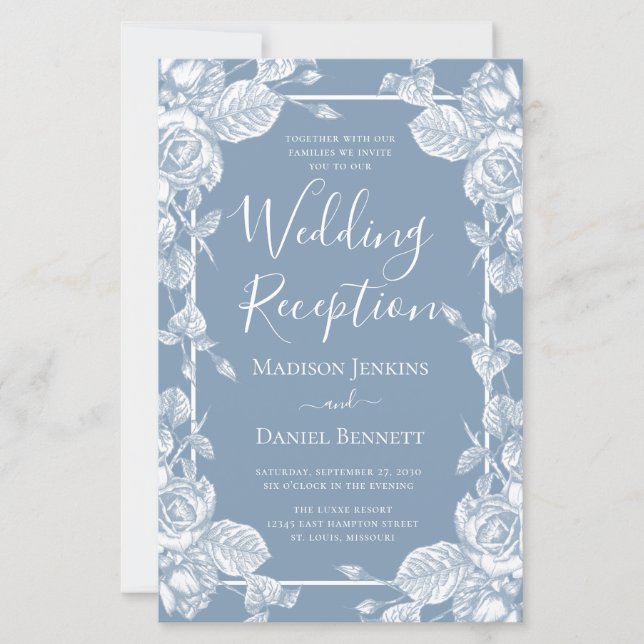 Réception de mariage floral bleu poussiéreux de bu (Devant)