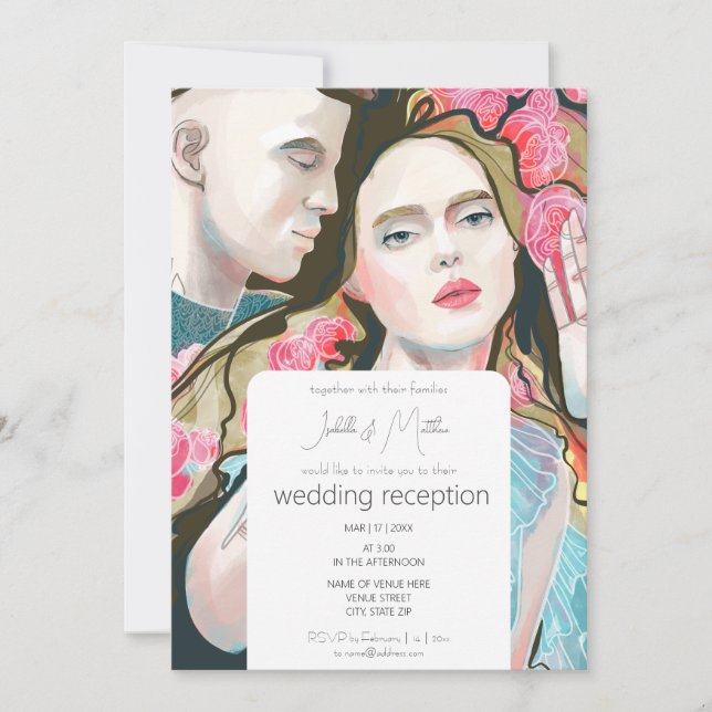 Réception de mariage romantique Invitation (Devant)