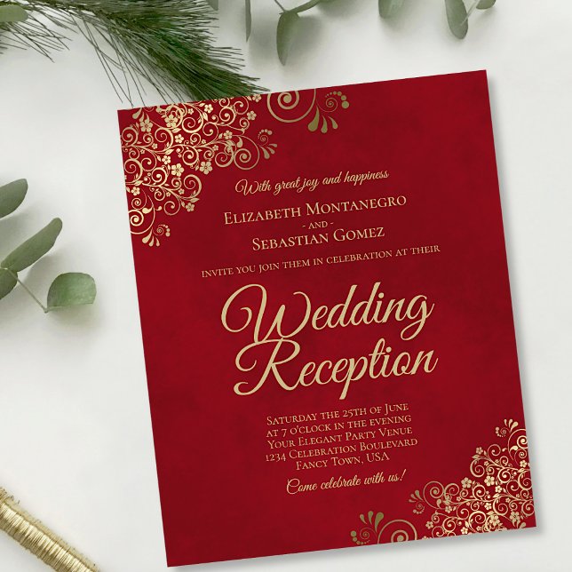 Réception de mariage rouge et or BUDGET Invitation (Créateur téléchargé)