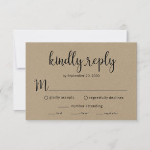 Réception de mariage rustique carte RSVP